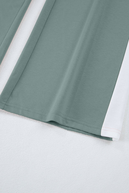 Varsity Stripe Contrast Collar Drop Shoulder Pullover And Drawstring Wide Leg Pant Set